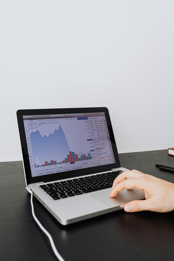 Laptop screen showing a Bitcoin price chart